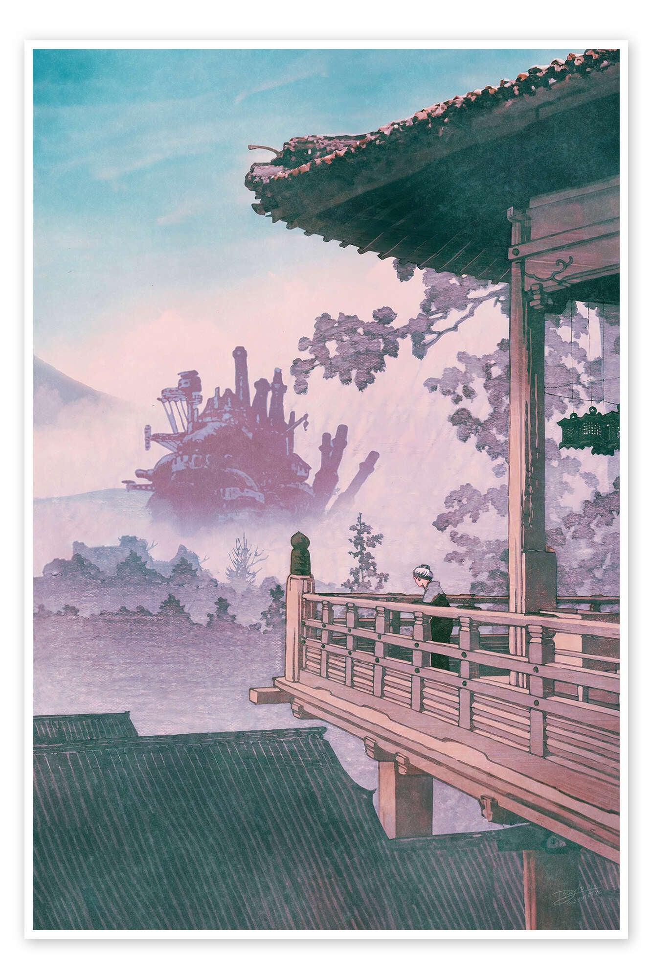 Howl's Moving Castle: A Ukiyo-e Style Vintage Ghibli Wall Art