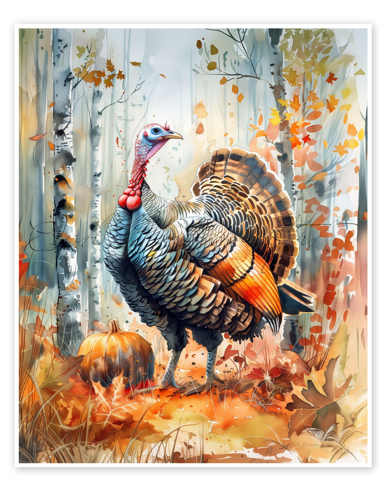 Thanksgiving Turkey Art - The Autumn Warden Watercolor