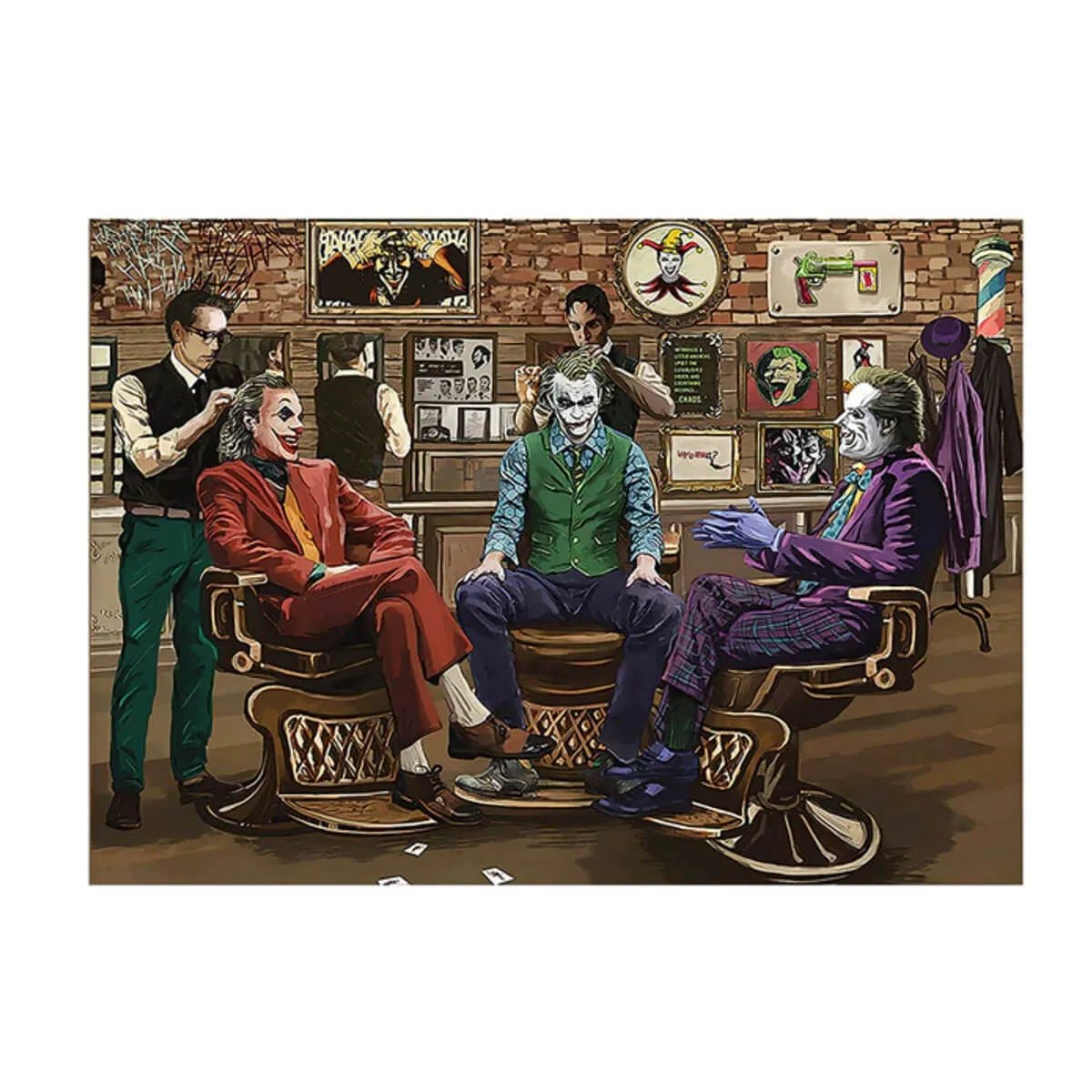 Jokers' Barbershop: A Whimsical Pop Art Movie Wall Art Print
