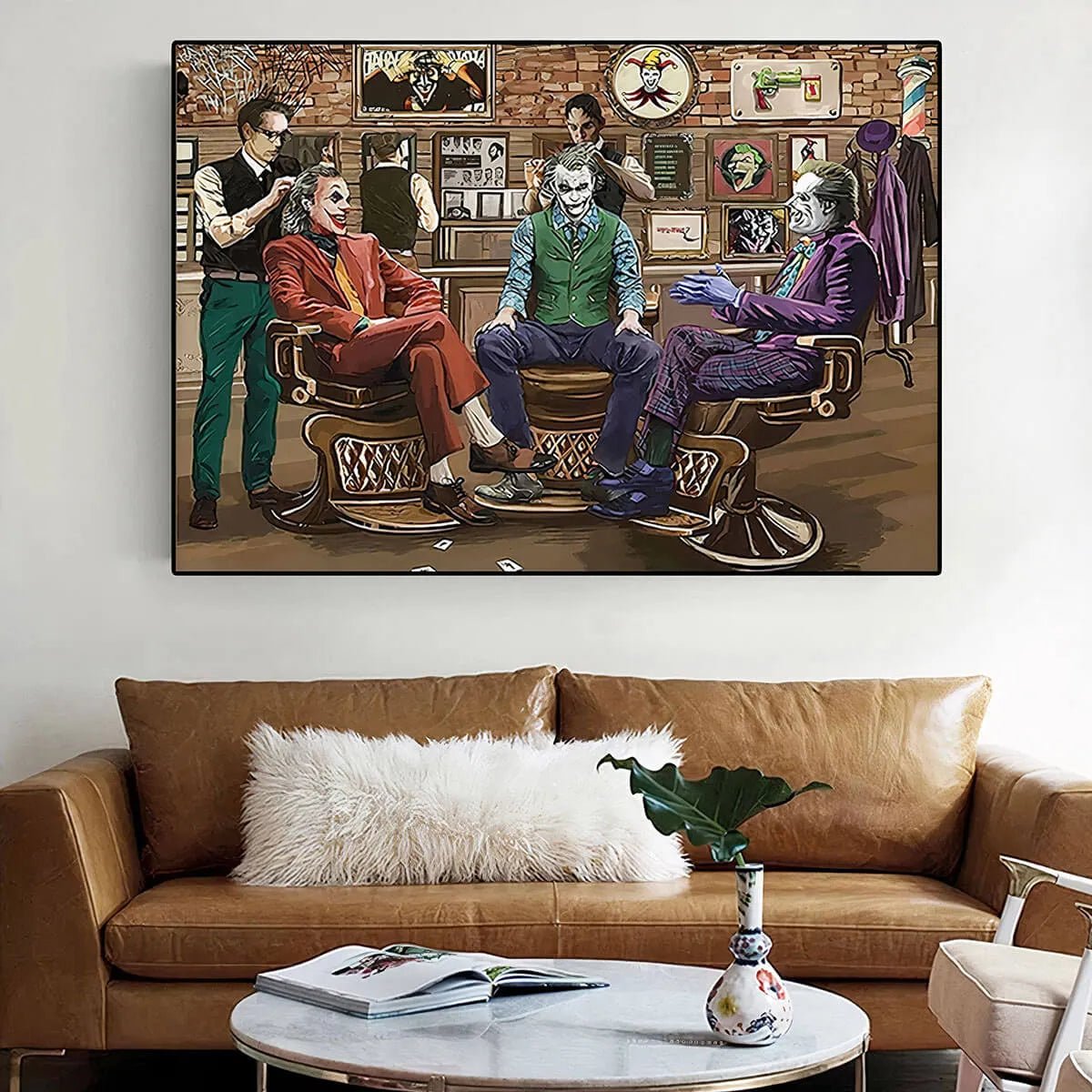 Jokers' Barbershop: A Whimsical Pop Art Movie Wall Art Print