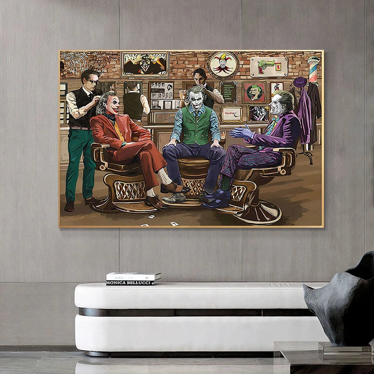 Jokers' Barbershop: A Whimsical Pop Art Movie Wall Art Print